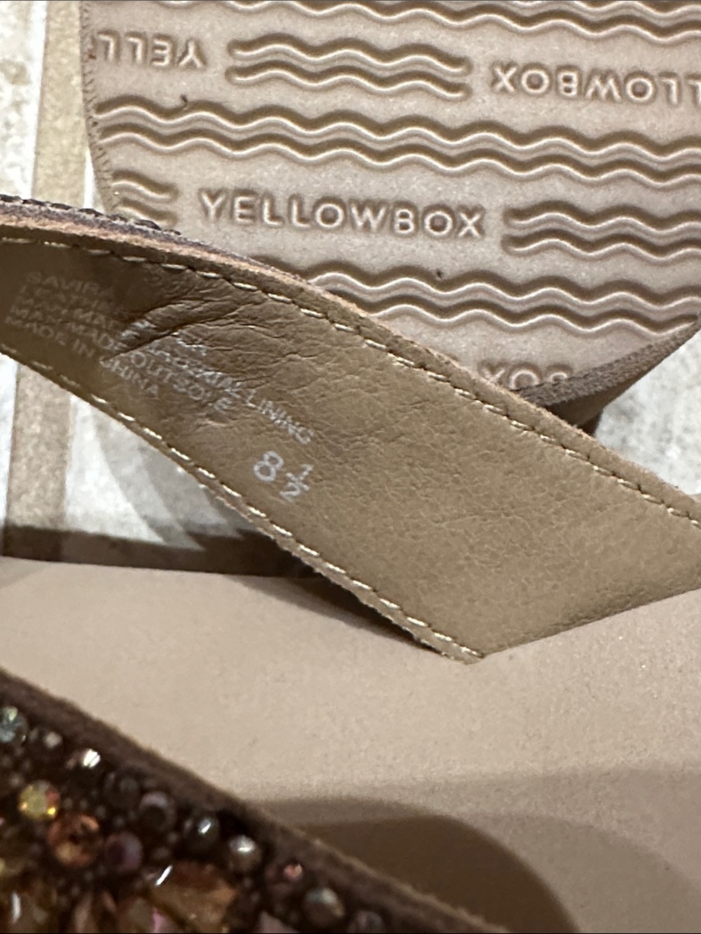 NWOT Yellow Box Taupe Jeweled Platform Flip Flops - Picture 8 of 9